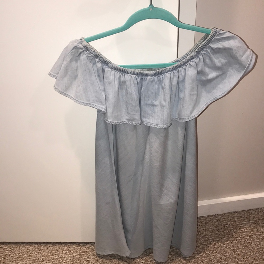EXPRESS OFF THE SHOULDER JEAN DRESS